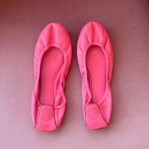 Tory Burch Pink Leather Reva Scrunch Ballet Flats Size 9